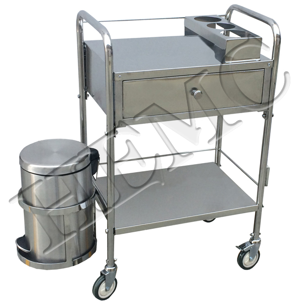 DRESSING TROLLEY WITH BIN AND BOTTLE HOLDER