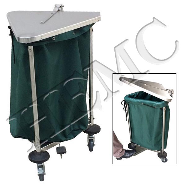LINEN HAMPER TROLLEY, TRIANGULAR WITH LID
